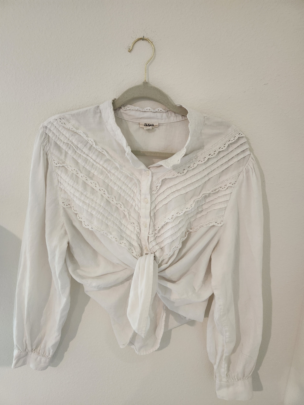 a.n.a Boho White Lace-Paneled Long Sleeve Blouse